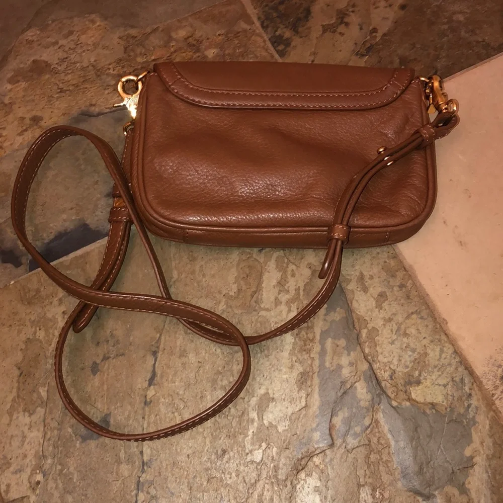 Tory Burch Brown Leather Crossbody Bag with Gold Logo